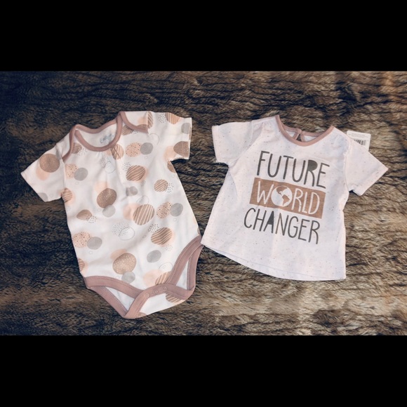 3-6 months tan and white onsie and shirt - Picture 1 of 4